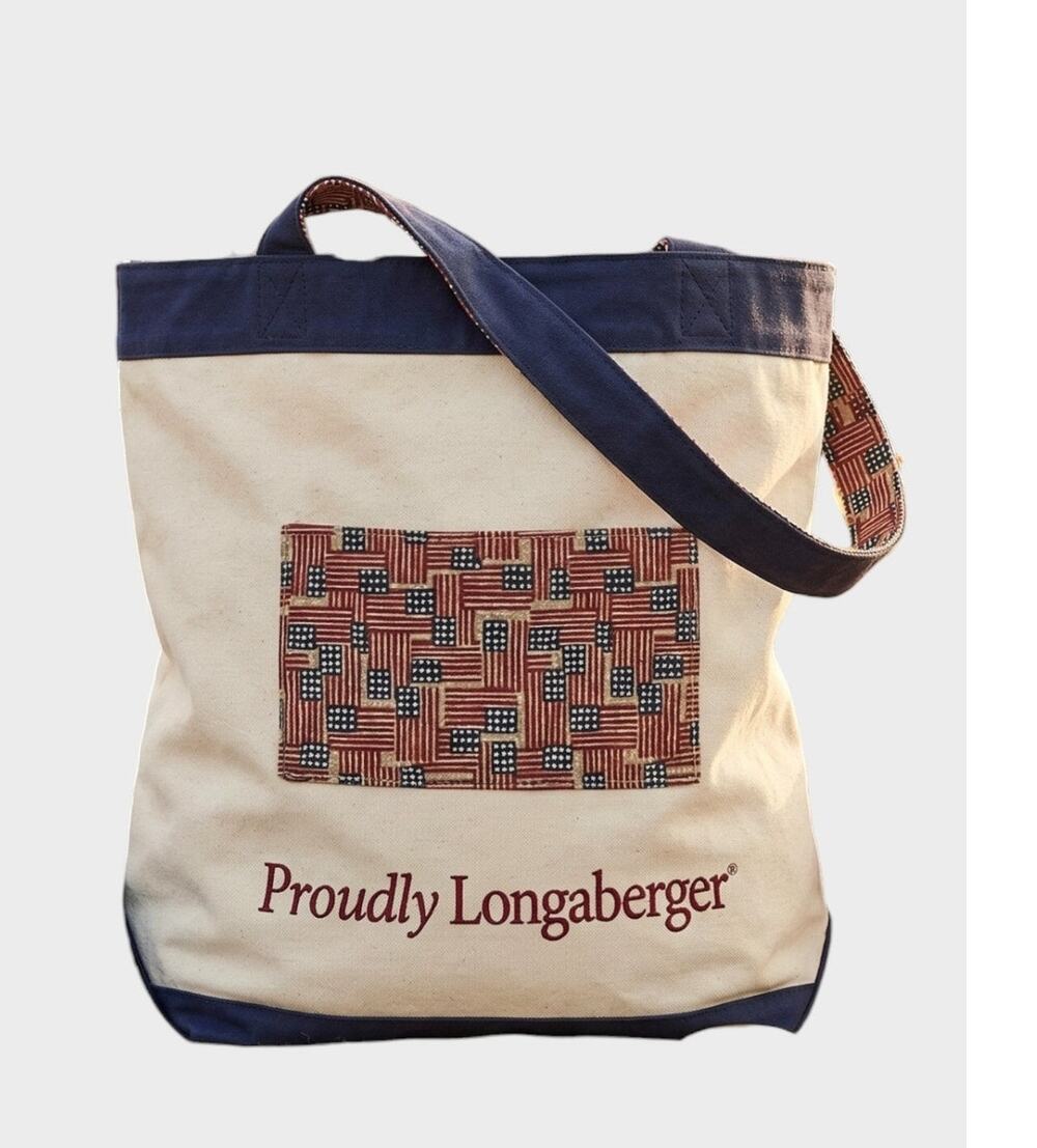 Longaberger 2002 Proudly Longaberger Canvas Bee Bag Old Glory Flag Print Pocket